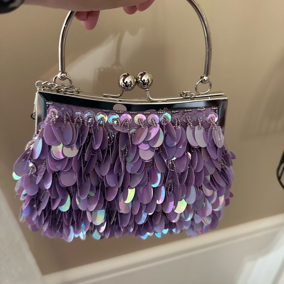 Nina Lavender Sequin Clutch Royal Lilac with shoulder chain. NWT. - Picture 6 of 6